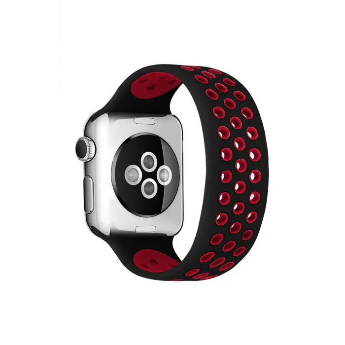 Lopard Apple Watch 42mm Ayarlı Delikli Silikon Kordon - Siyah-kırmızı