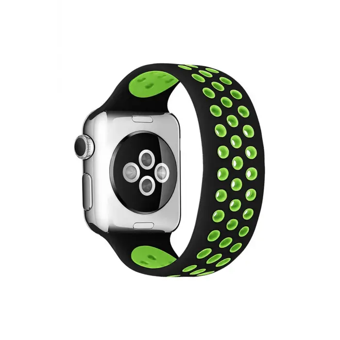Lopard Apple Watch 42mm Ayarlı Delikli Silikon Kordon - Siyah-yeşil