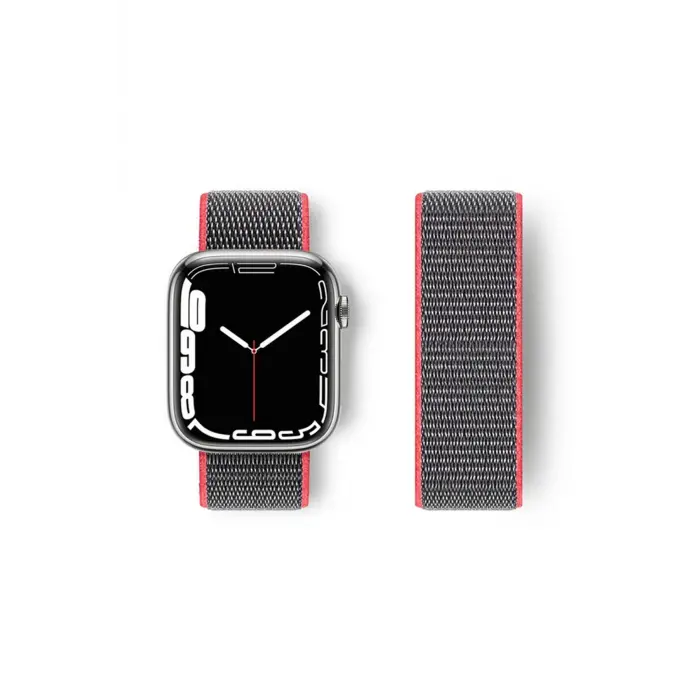 Lopard Apple Watch 42mm Hasırlı Cırtcırtlı Kordon - Pembe-gri