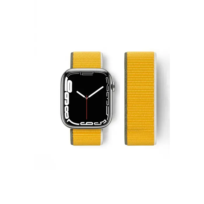 Lopard Apple Watch 42mm Hasırlı Cırtcırtlı Kordon - Sarı