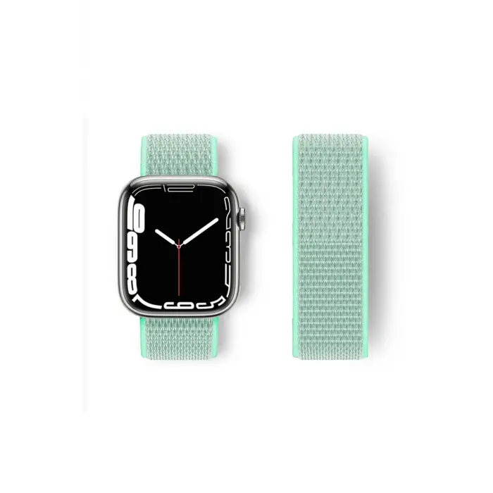 Lopard Apple Watch 42mm Hasırlı Cırtcırtlı Kordon - Turkuaz