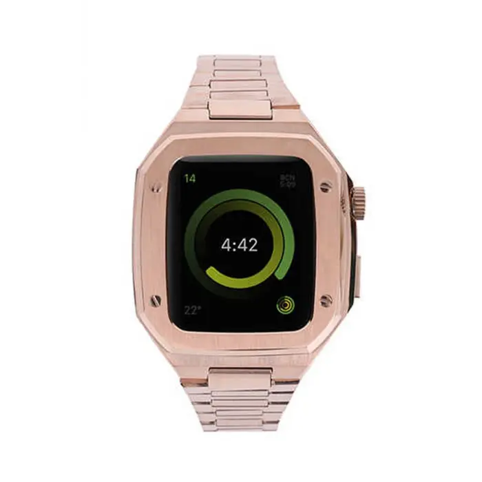 Lopard Apple Watch 44mm Metal Petek Kasalı Kordon - Rose Gold