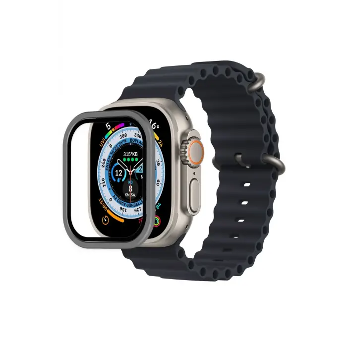 Lopard Apple Watch Ultra 49mm Alüminyum Kasa Cam Ekran Koruyucu - Gri