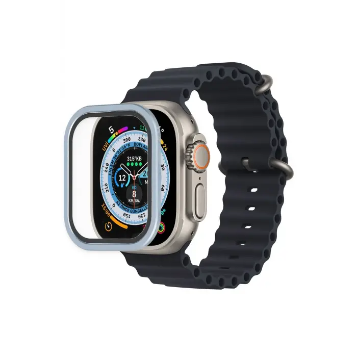Lopard Apple Watch Ultra 49mm Alüminyum Kasa Cam Ekran Koruyucu - Mavi