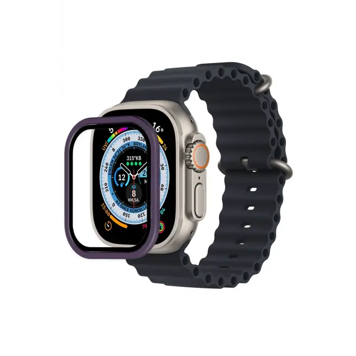 Lopard Apple Watch Ultra 49mm Alüminyum Kasa Cam Ekran Koruyucu - Mor