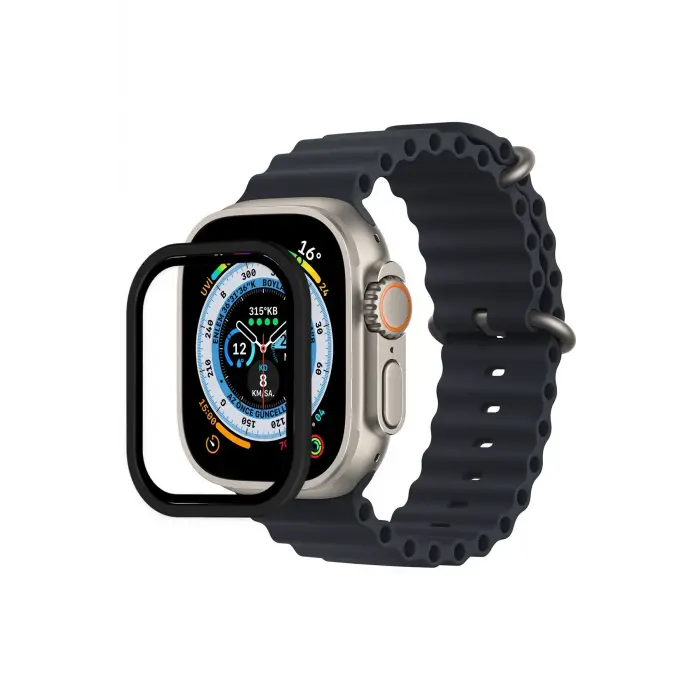 Lopard Apple Watch Ultra 49mm Alüminyum Kasa Cam Ekran Koruyucu - Siyah