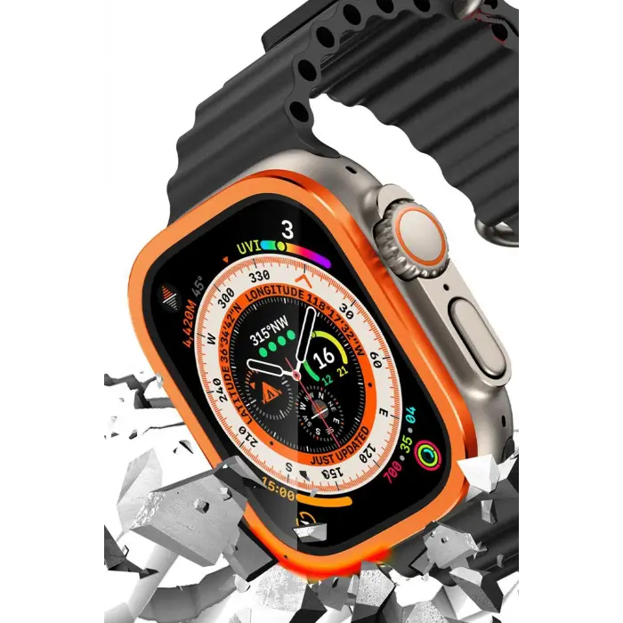 Lopard Apple Watch Ultra 49mm Alüminyum Kasa Cam Ekran Koruyucu - Turuncu