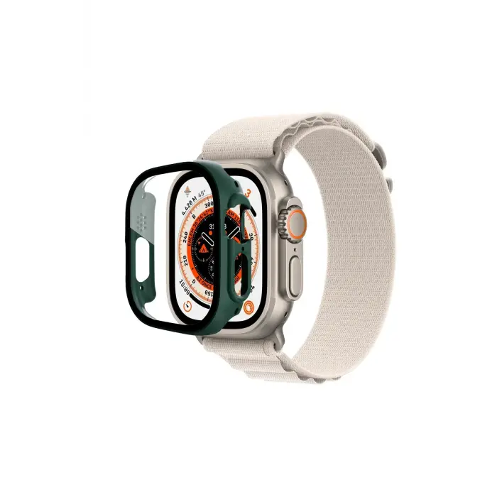 Lopard Apple Watch Ultra 49mm Desert Camlı Kasa Ekran Koruyucu - Koyu Yeşil