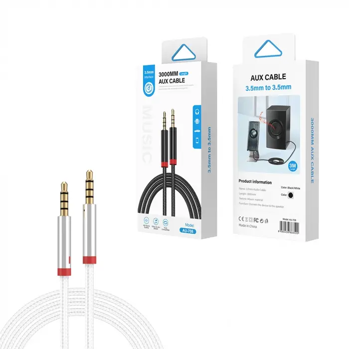 Lopard Au-708 Örgü Tasarımlı Aux Audio Kablo 3.5mm 3m