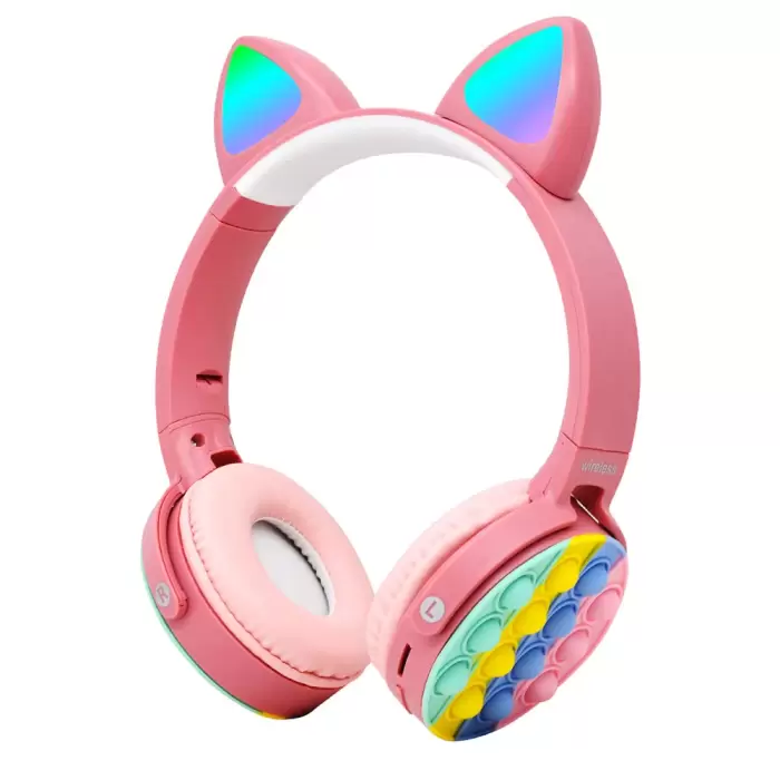 Lopard CXT-950 RGB Led Işıklı Kedi Kulağı Band Tasarımı Ayarlanabilir Katlanabilir Kulak Üstü Bluetooth Kulaklık