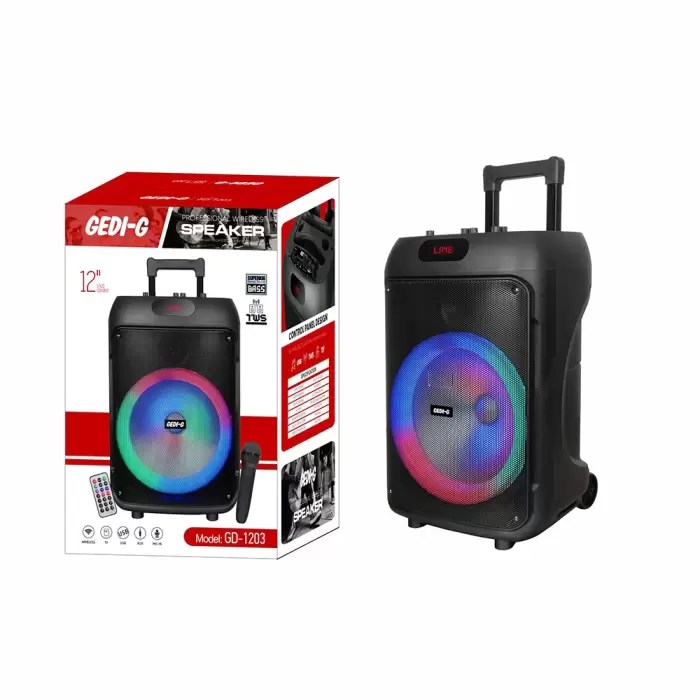 Lopard Gd-1203 Dijital Led Göstergeli Fm Radyolu Mikrofonlu Rgb Tws 12 İnç Stereo Bass Kablosuz Karaoke Hoparlör