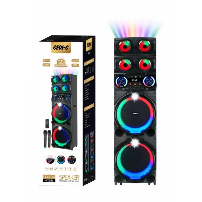 Lopard Gd-2126 Dijital Led Göstergeli Fm Radyolu Mikrofonlu Rgb Tws Çift 12 İnç Stereo Bass Kablosuz Karaoke Hoparlör