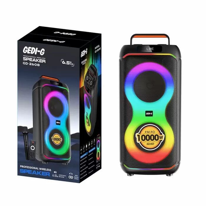 Lopard Gd-2608 Dijital Led Göstergeli Fm Radyolu Mikrofonlu Rgb Tws Çift 6.5 İnç Stereo Bass Kablosuz Karaoke Hoparlör