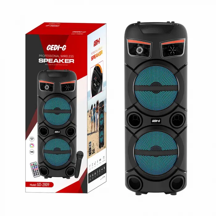 Lopard Gd-2809 Dijital Led Göstergeli Fm Radyolu Mikrofonlu Rgb Tws Çift 8 İnç Stereo Bass Kablosuz Karaoke Hoparlör