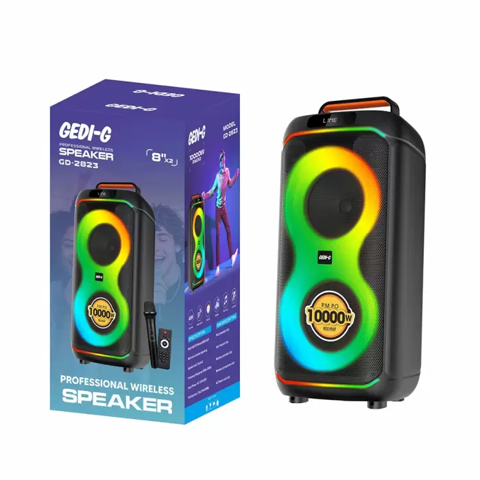 Lopard Gd-2823 Dijital Led Göstergeli Fm Radyolu Mikrofonlu Rgb Tws Çift 8 İnç Stereo Bass Kablosuz Karaoke Hoparlör