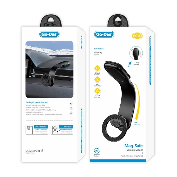 Lopard Gd-hd987 Magnetik M-safe Uyumlu Bükülebilen Eğimi Ve Düz Zemin Araç Telefon Tutucu