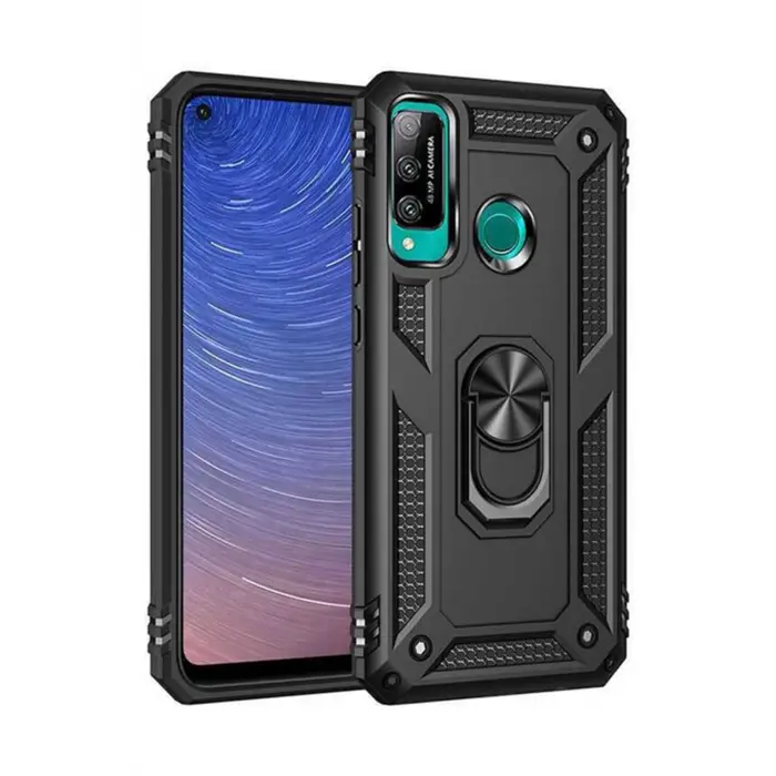 Lopard Huawei P40 Lite E Kılıf Sofya Yüzüklü Silikon Kapak - Siyah