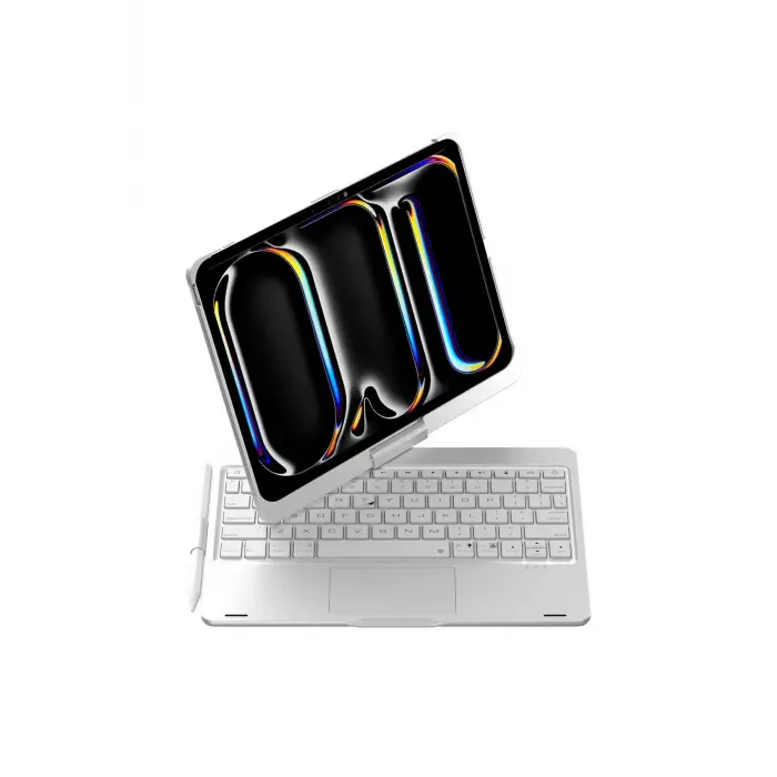 Lopard İpad Pro 11 (2024) F11 Ats Kılıf Magic Dönen Klavyeli Tablet Kılıf - Gümüş