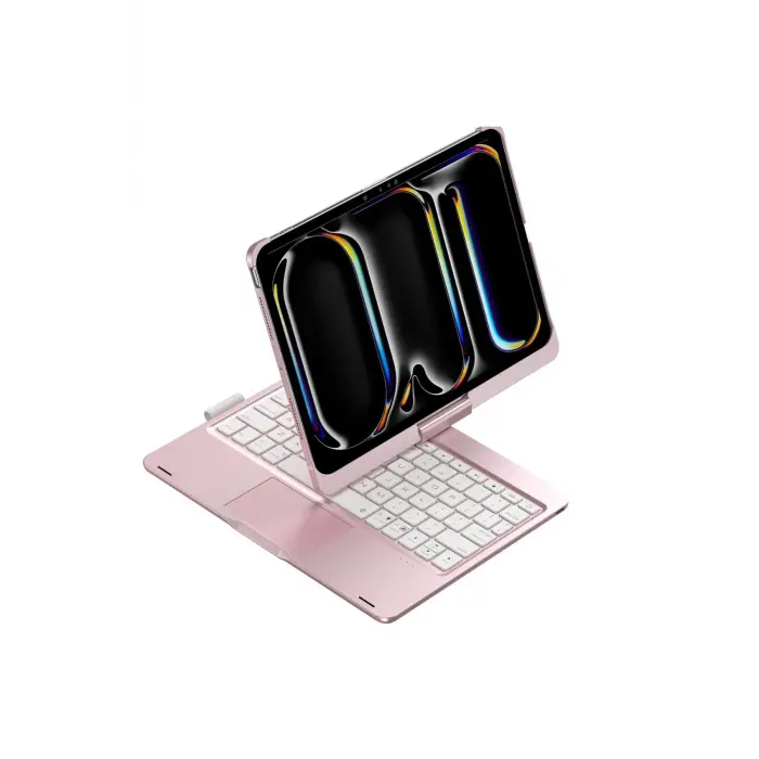 Lopard İpad Pro 11 (2024) F11 Ats Kılıf Magic Dönen Klavyeli Tablet Kılıf - Pembe