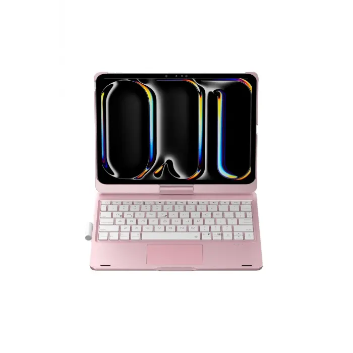 Lopard İpad Pro 11 (2024) F11 Ats Kılıf Magic Dönen Klavyeli Tablet Kılıf - Pembe