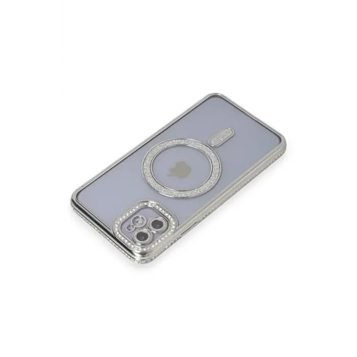 Lopard İphone 11 Kılıf Joke Simli Magneticsafe Kılıf - Gümüş