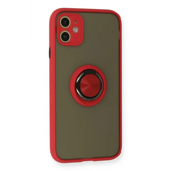 Lopard İphone 11 Kılıf Montreal Yüzüklü Silikon Kapak - Kırmızı