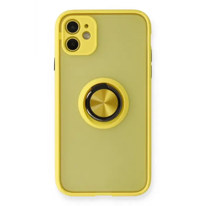 Lopard İphone 11 Kılıf Montreal Yüzüklü Silikon Kapak - Sarı