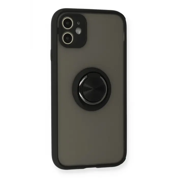 Lopard İphone 11 Kılıf Montreal Yüzüklü Silikon Kapak - Siyah