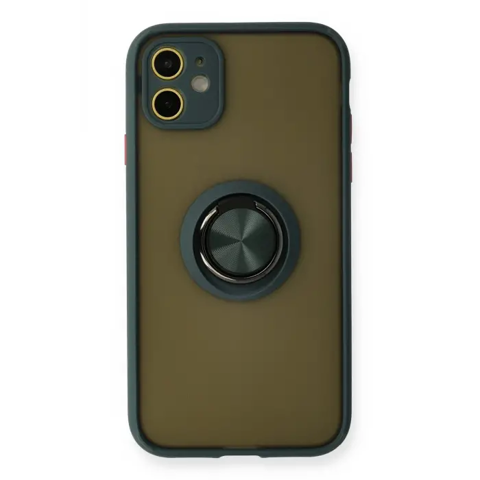 Lopard İphone 11 Kılıf Montreal Yüzüklü Silikon Kapak - Yeşil