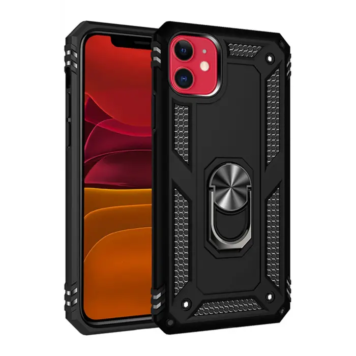 Lopard İphone 11 Kılıf Sofya Yüzüklü Silikon Kapak - Siyah