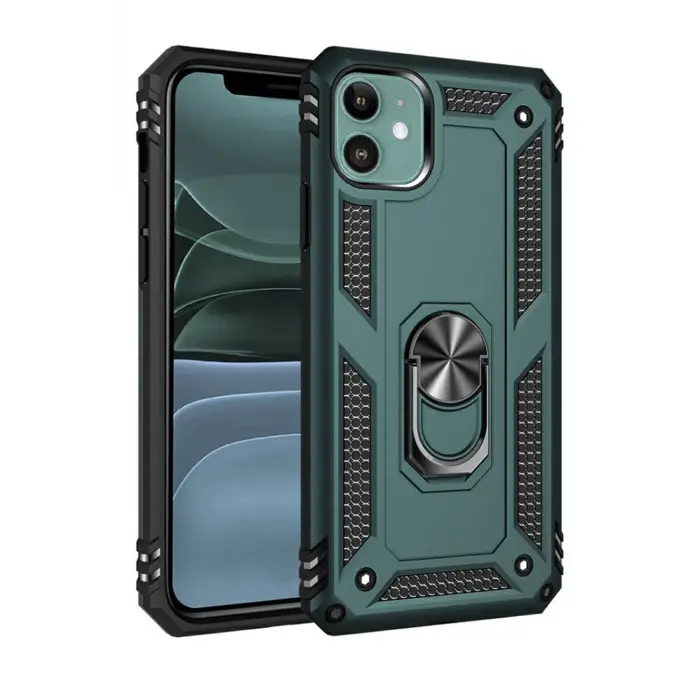 Lopard İphone 11 Kılıf Sofya Yüzüklü Silikon Kapak - Yeşil