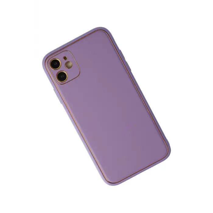 Lopard İphone 12 Kılıf Coco Deri Silikon Kapak - Lila