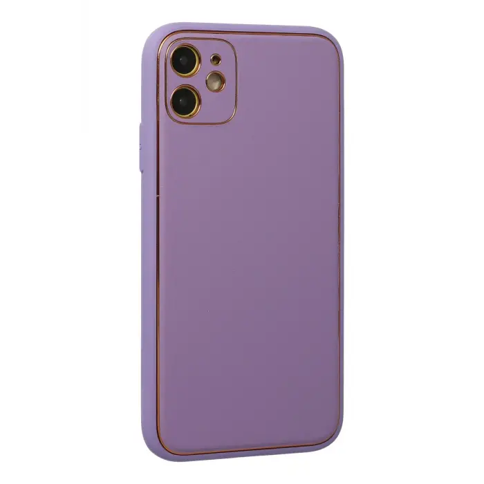 Lopard İphone 12 Kılıf Coco Deri Silikon Kapak - Lila