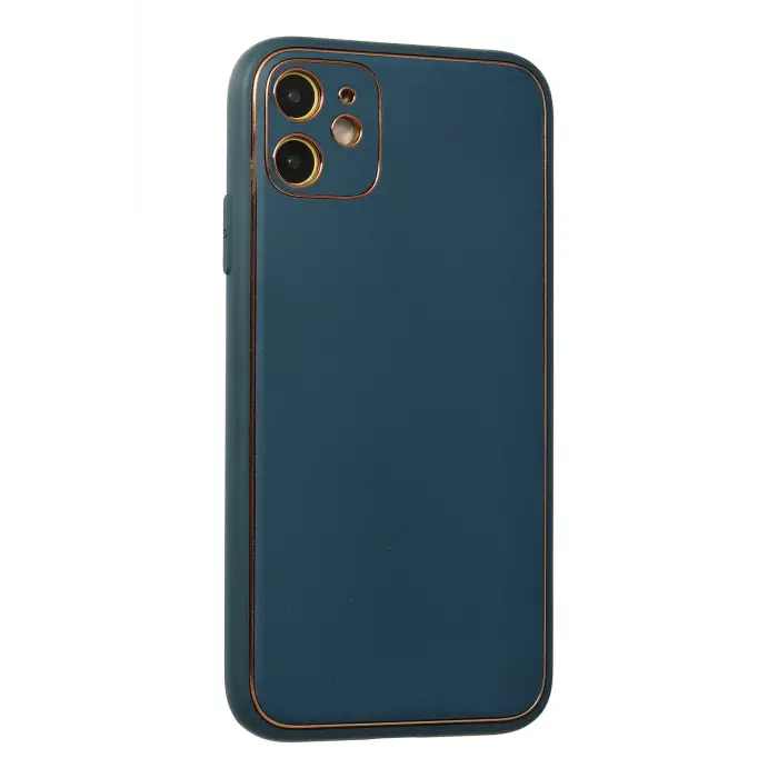 Lopard İphone 12 Kılıf Coco Deri Silikon Kapak - Mavi