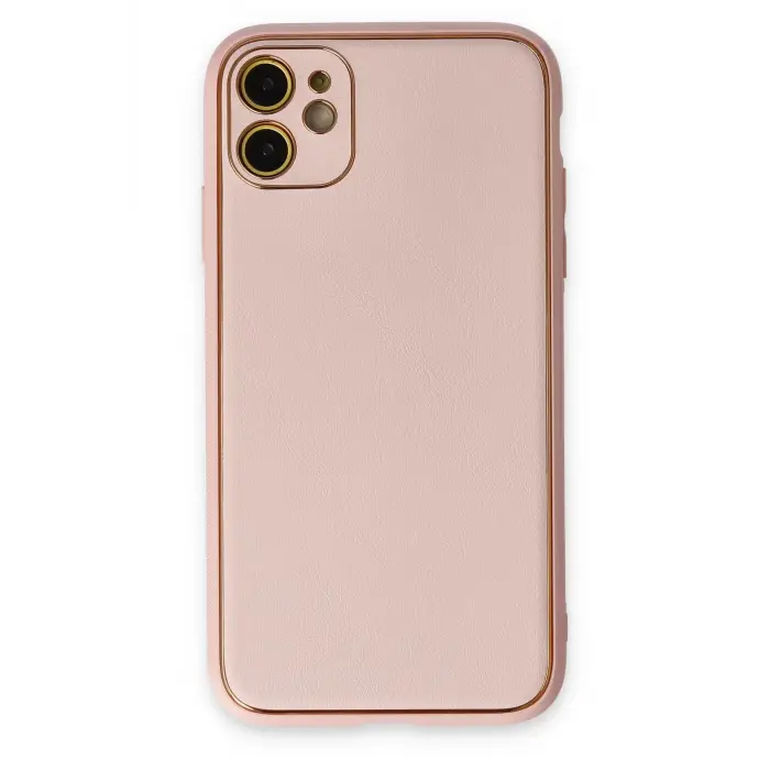 Lopard İphone 12 Kılıf Coco Deri Silikon Kapak - Pudra