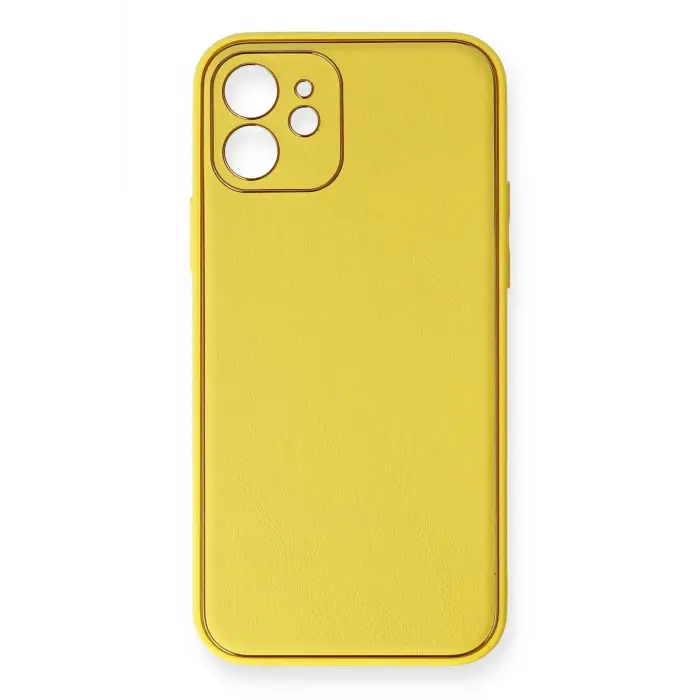Lopard İphone 12 Kılıf Coco Deri Silikon Kapak - Sarı