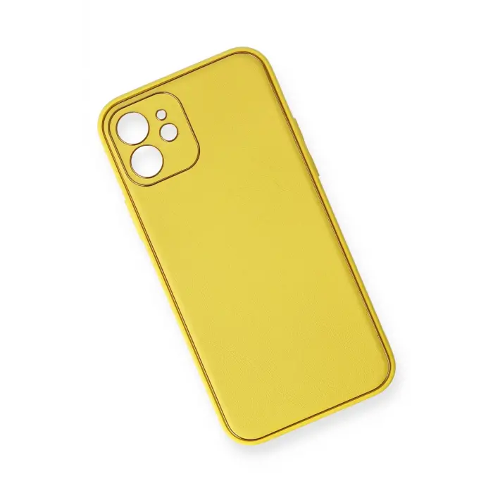 Lopard İphone 12 Kılıf Coco Deri Silikon Kapak - Sarı