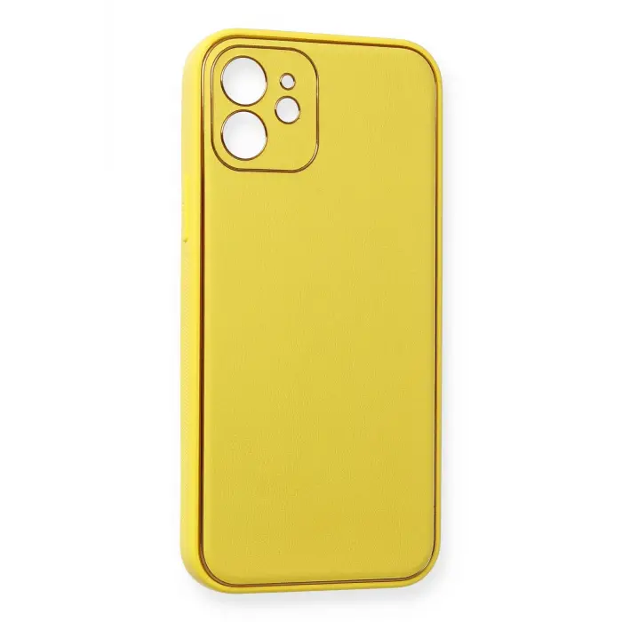 Lopard İphone 12 Kılıf Coco Deri Silikon Kapak - Sarı