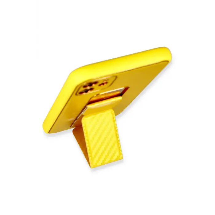 Lopard İphone 12 Kılıf Coco Karbon Standlı Kapak - Sarı