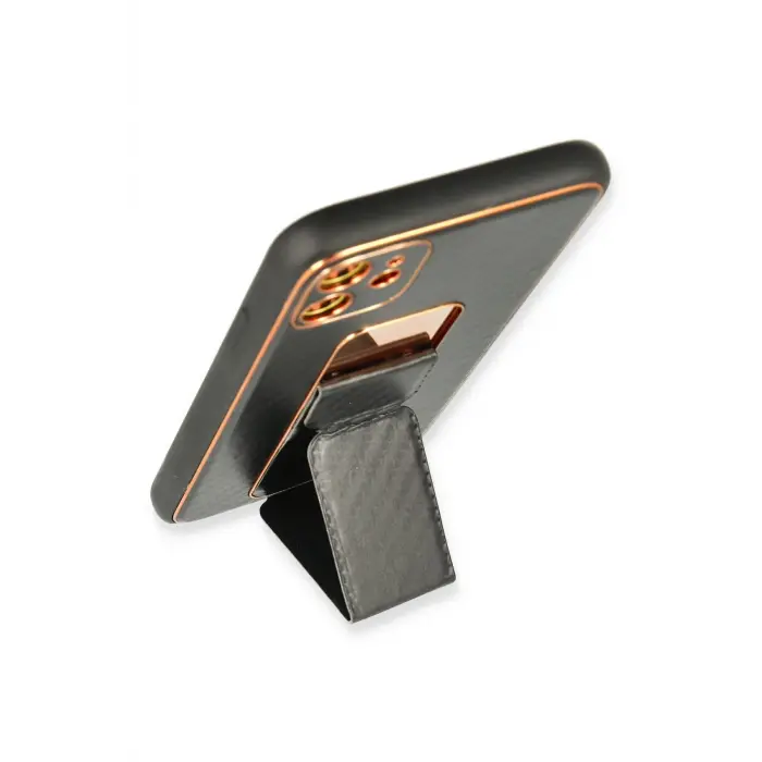 Lopard İphone 12 Kılıf Coco Karbon Standlı Kapak - Siyah