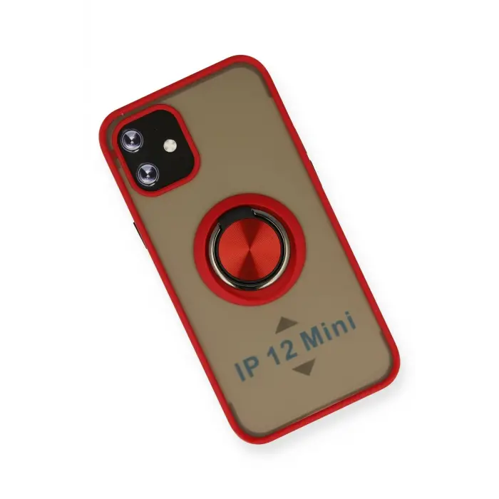 Lopard İphone 12 Kılıf Montreal Yüzüklü Silikon Kapak - Kırmızı