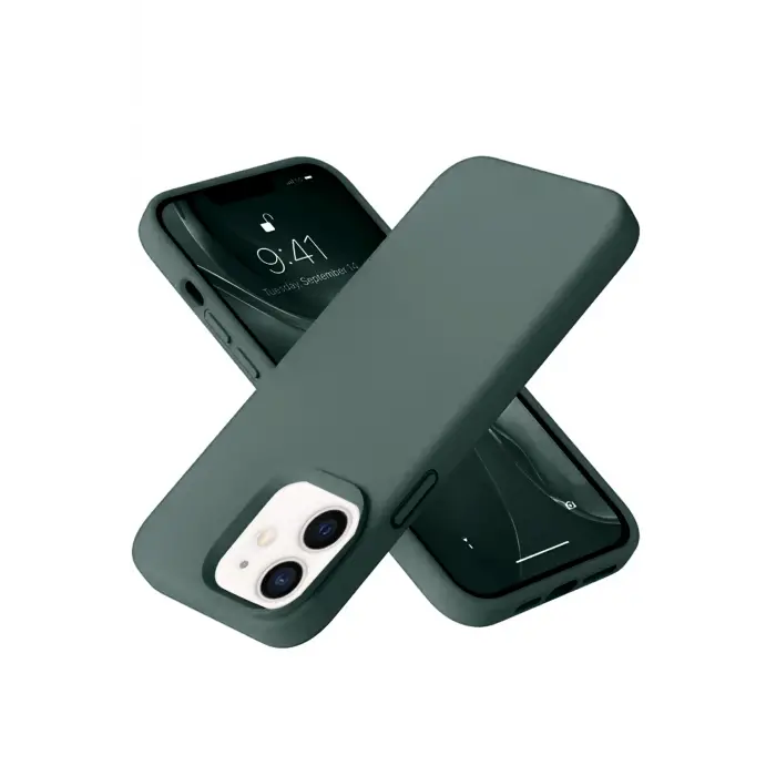 Lopard İphone 12 Kılıf Nano İçi Kadife Silikon - Koyu Yeşil