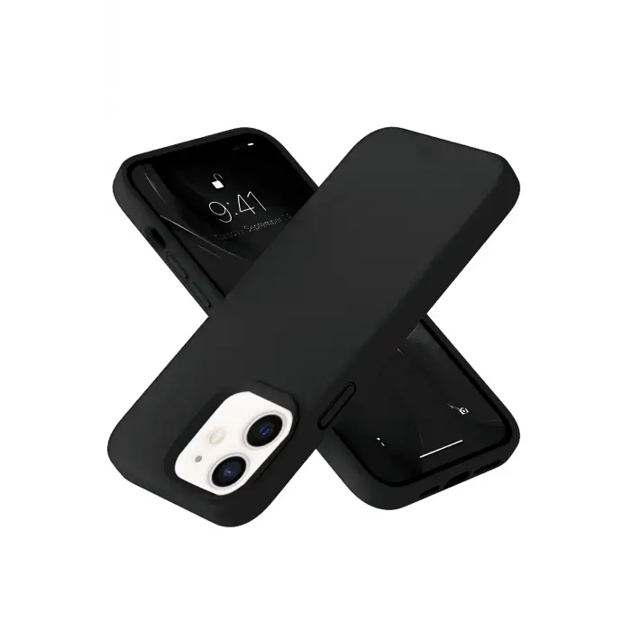 Lopard İphone 12 Kılıf Nano İçi Kadife Silikon- Siyah