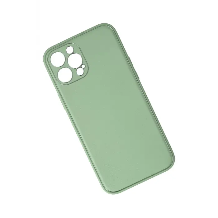 Lopard İphone 12 Pro Kılıf Coco Deri Silikon Kapak - Açık Yeşil