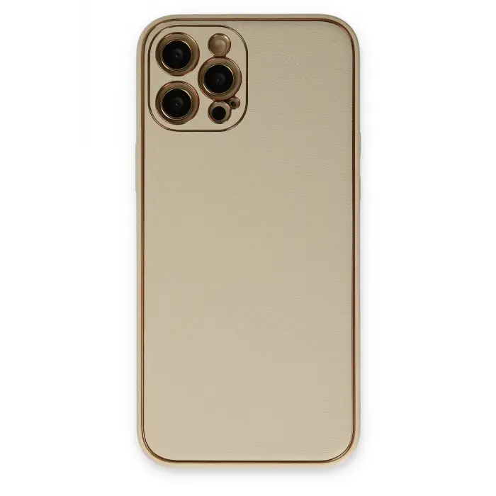 Lopard İphone 12 Pro Kılıf Coco Deri Silikon Kapak - Gold