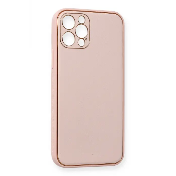 Lopard İphone 12 Pro Kılıf Coco Deri Silikon Kapak - Pembe