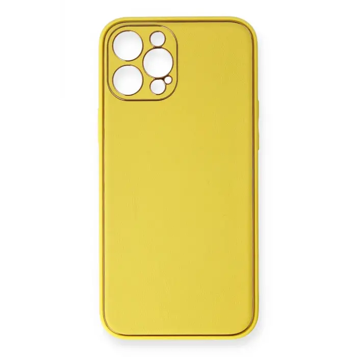 Lopard İphone 12 Pro Kılıf Coco Deri Silikon Kapak - Sarı