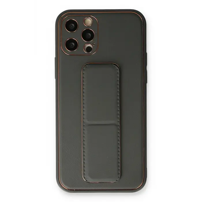 Lopard İphone 12 Pro Kılıf Coco Deri Standlı Kapak - Füme