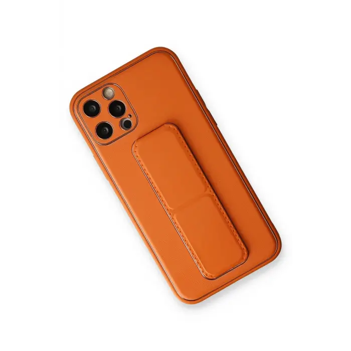 Lopard İphone 12 Pro Kılıf Coco Deri Standlı Kapak - Turuncu