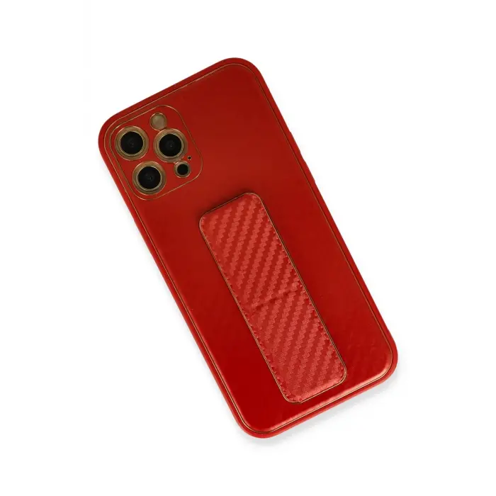 Lopard İphone 12 Pro Kılıf Coco Karbon Standlı Kapak - Kırmızı